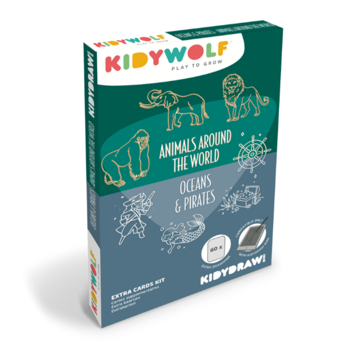 Kidywolf - Kidydraw-mini refill navulling - 60 kaarten animals around the world & oceans and pirates