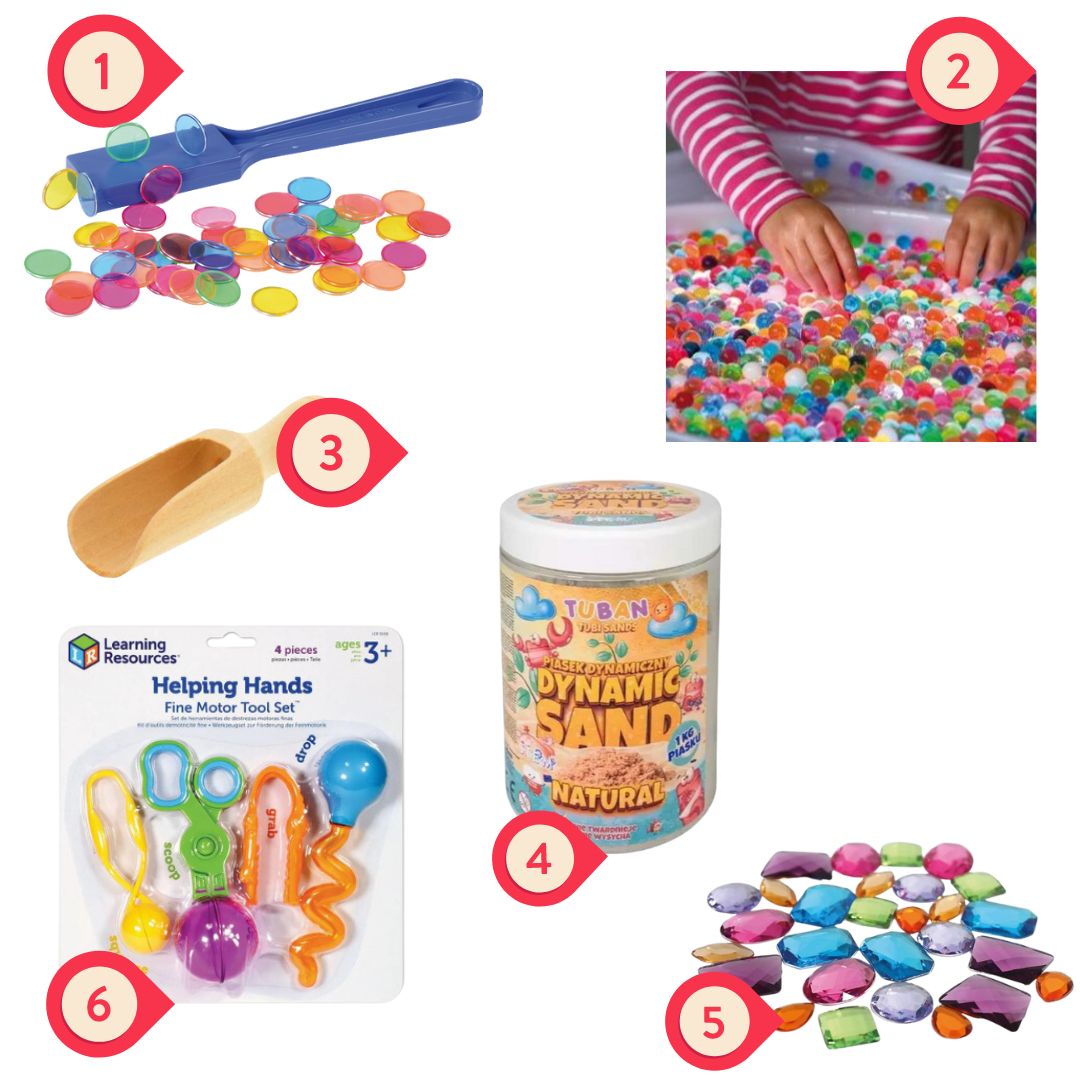 Sensorische voordeelset - waterbeads, magnetische stok, lepel, kinetisch zand, motoriekset & glitterstenen