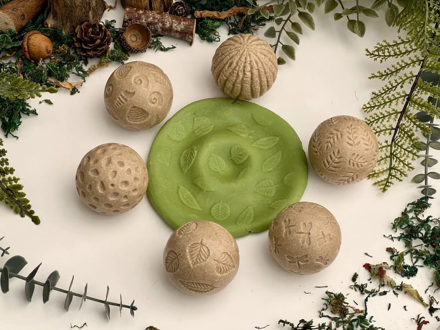 Yellow Door Nature Playdough Roller Balls Set Of 6 - Sensory Toys For Fine Motor Skills, Stamps For Clay & Sand