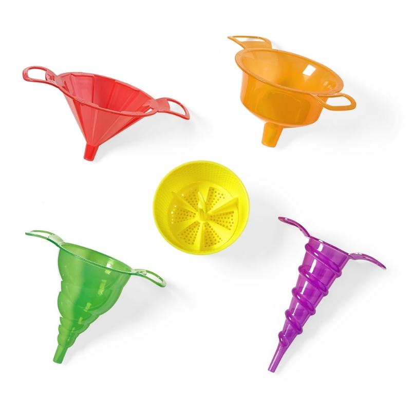 Trechter Set met  trechters voor vloeistof en zand met een zeefje