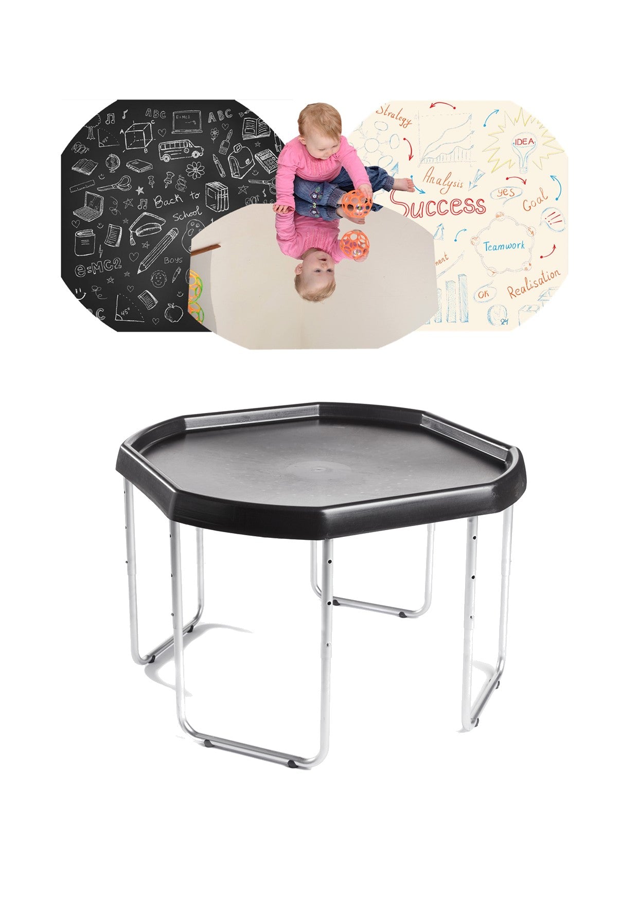 Tuff Tray - SET 100cm Tuff Tray met onderstel inclusief 3 speelmatten (spiegel, krijtbord en whiteboard)