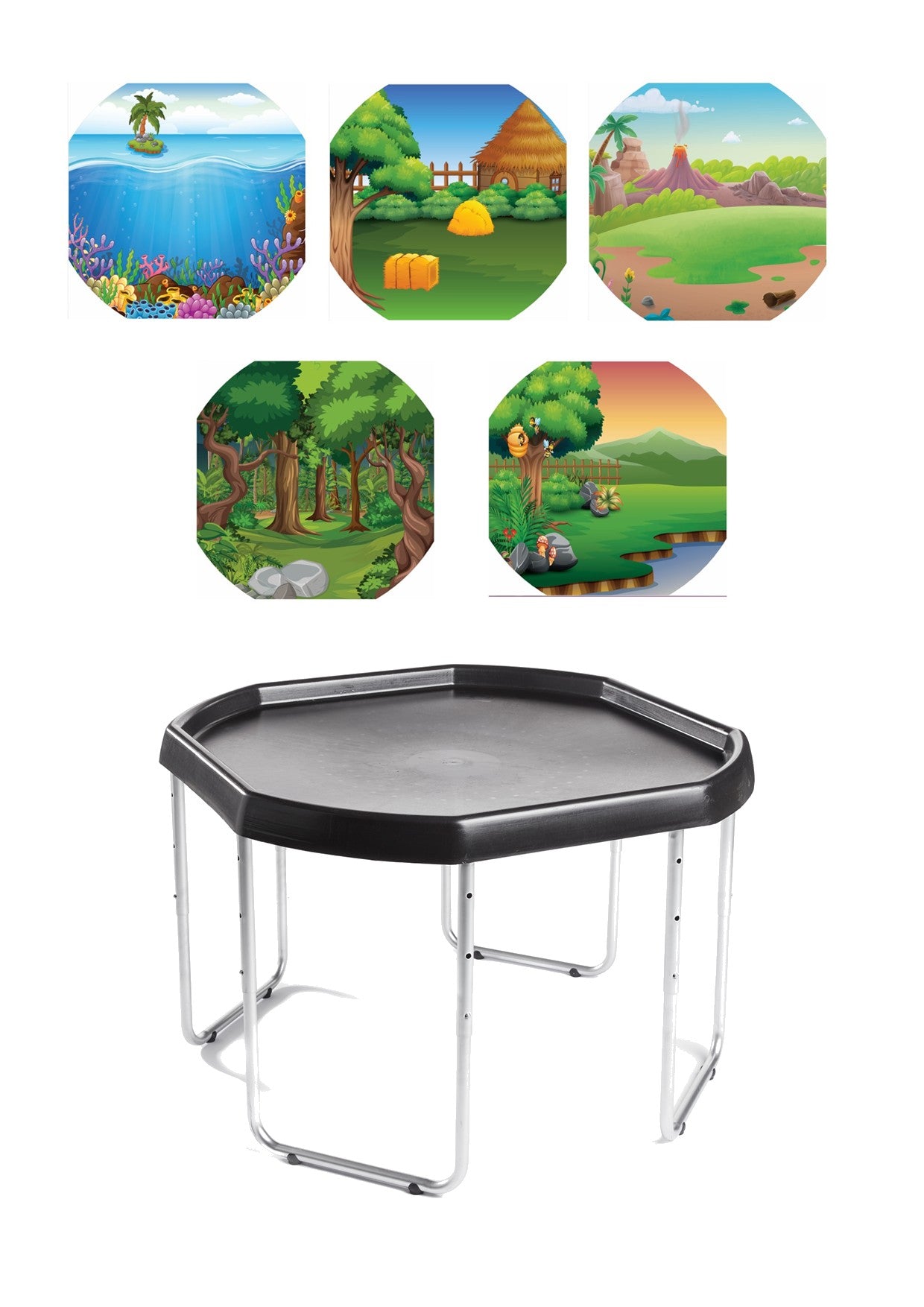 Tuff Tray - SET 70cm Tuff Tray met Onderstel & Achtergronden Pakket (70×70 cm)