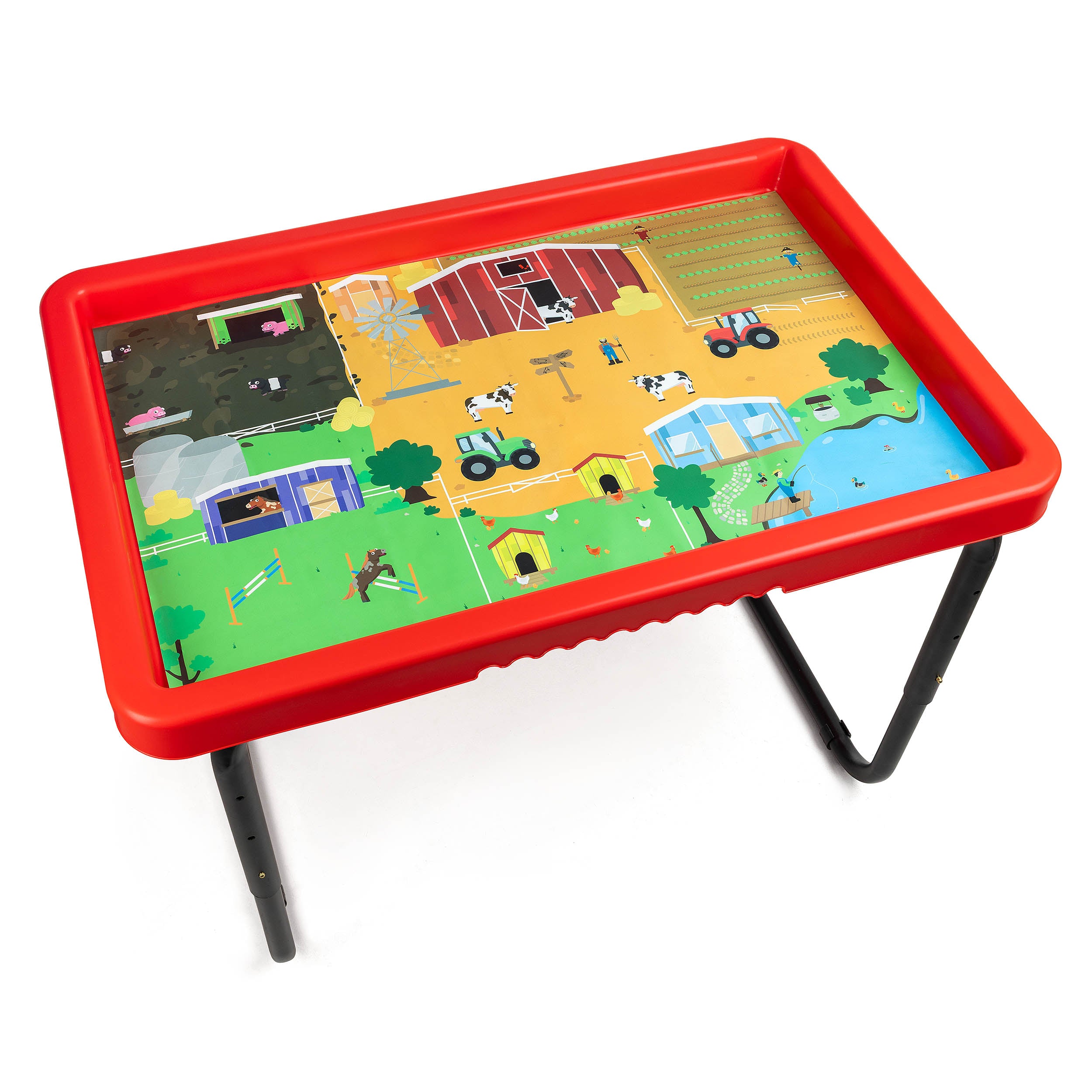 Toyrific - SET PlayTray (95cm) rood + onderstel + speelmat Farm & Safari