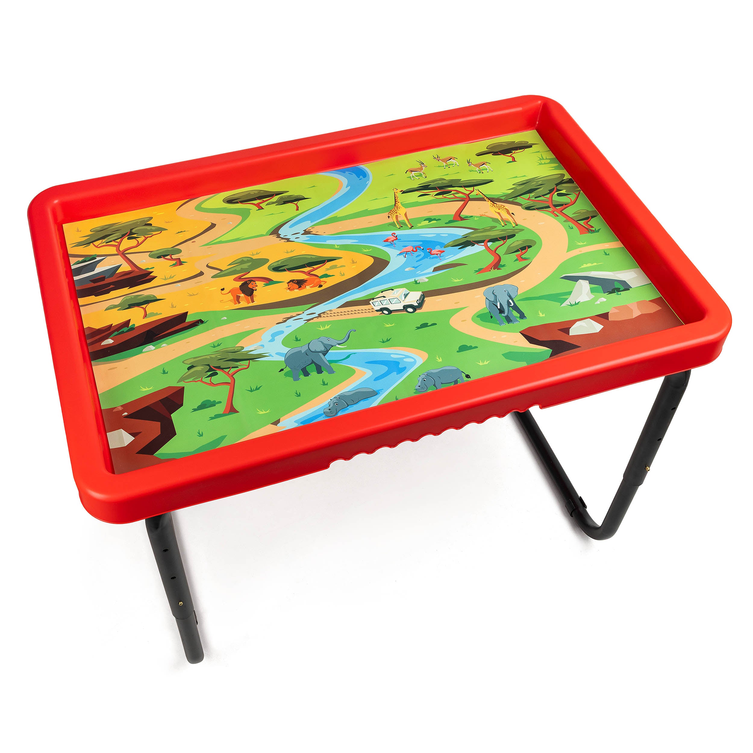 Toyrific - SET PlayTray (95cm) rood + onderstel + speelmat Farm & Safari