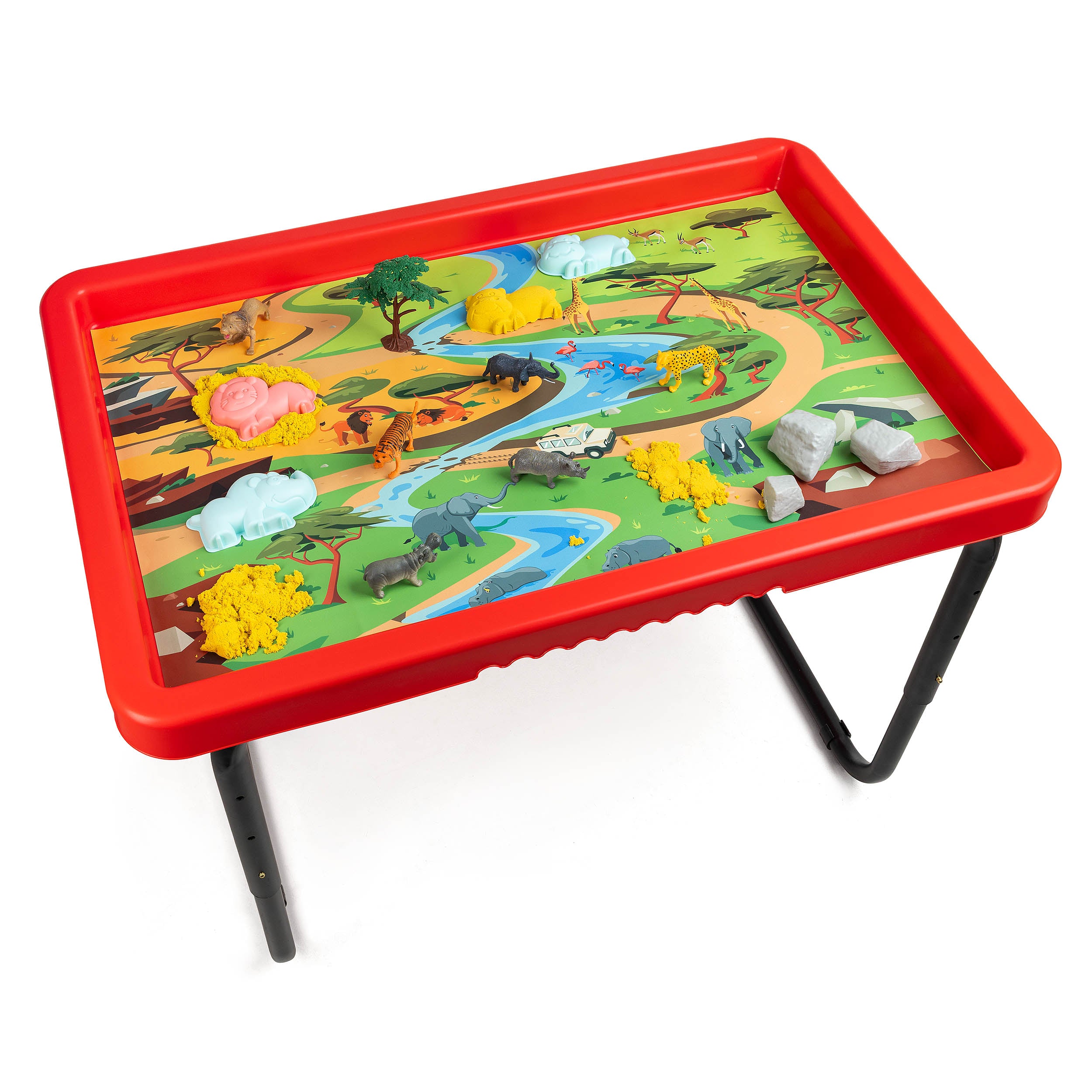 Toyrific - SET PlayTray (95cm) rood + onderstel + speelmat Farm & Safari