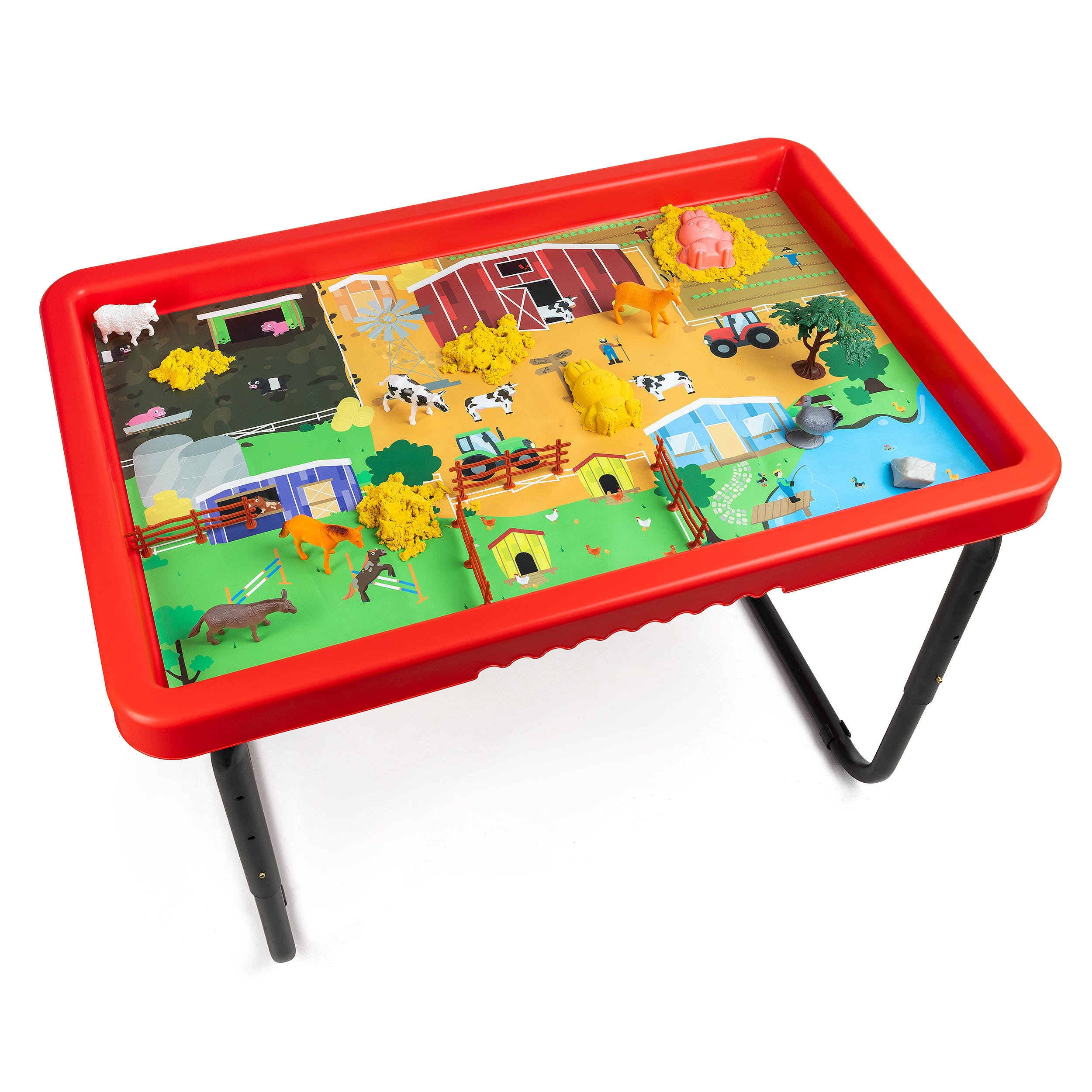 Toyrific - SET PlayTray (95cm) rood + onderstel + speelmat Farm & Safari