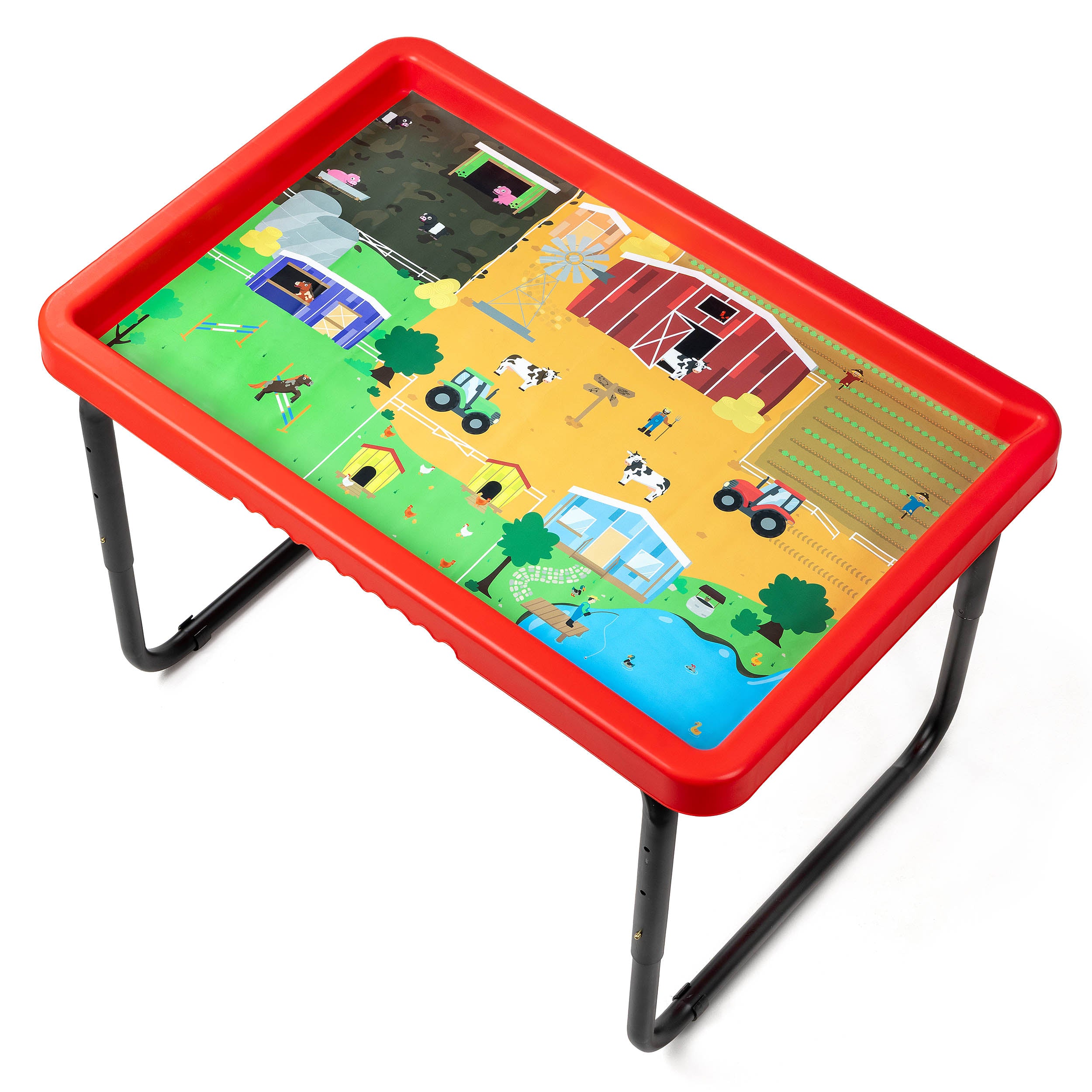 Toyrific - SET PlayTray (95cm) rood + onderstel + speelmat Farm & Safari