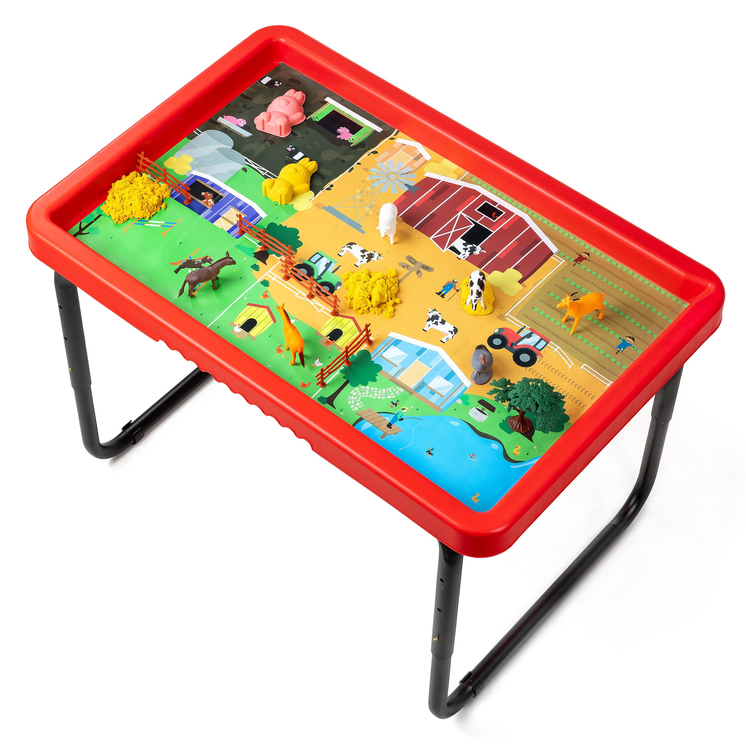 Toyrific - SET PlayTray (95cm) rood + onderstel + speelmat Farm & Safari