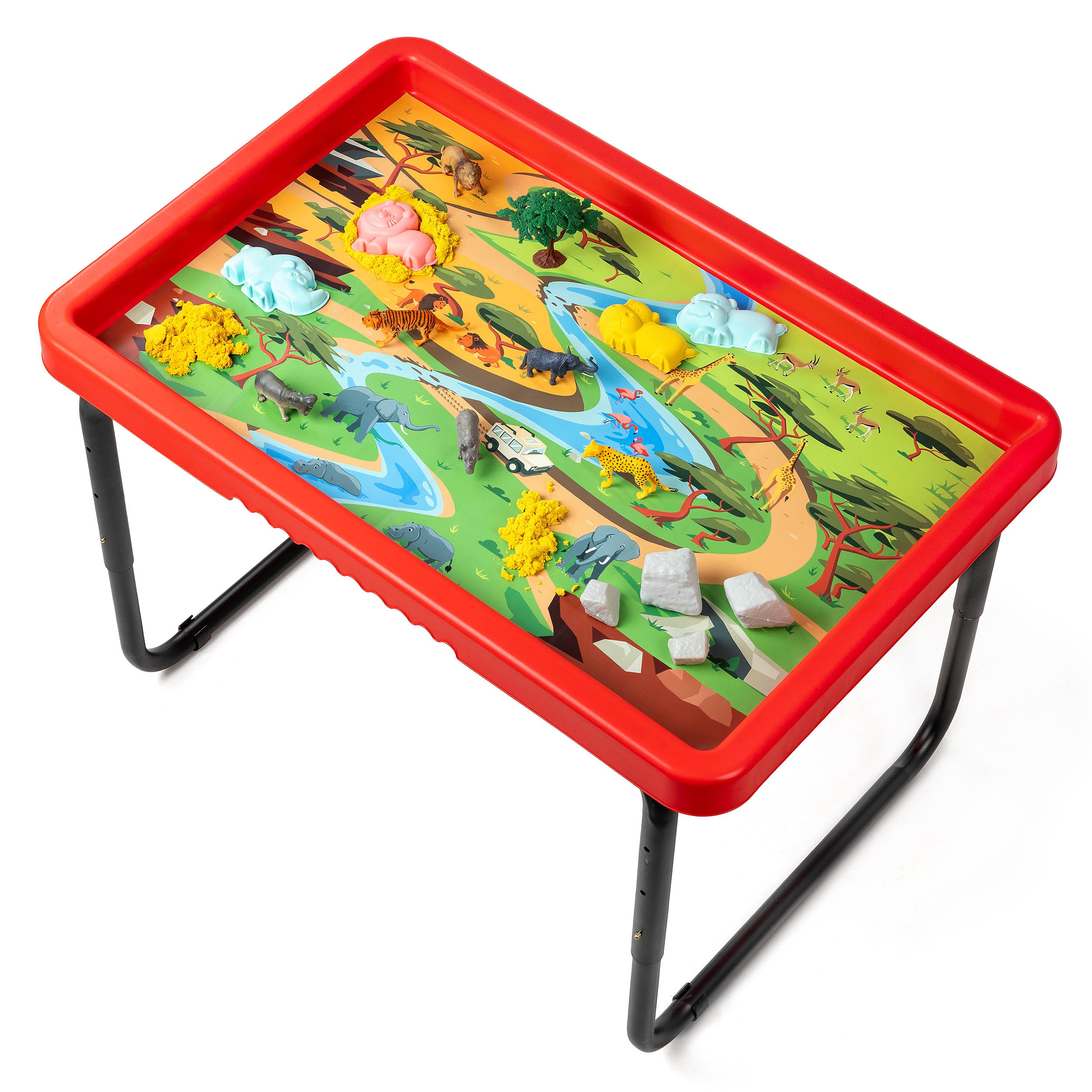 Toyrific - SET PlayTray (95cm) rood + onderstel + speelmat Farm & Safari