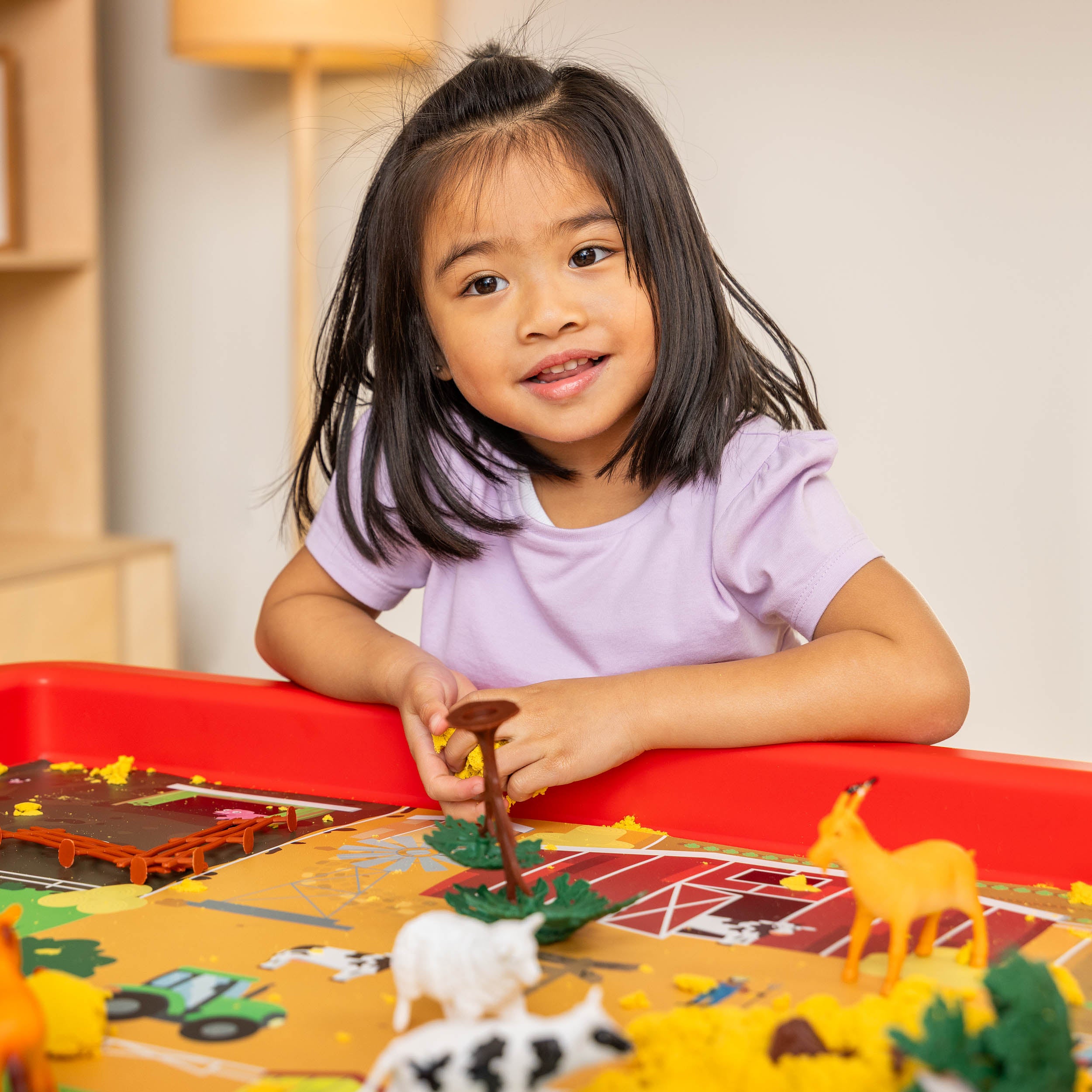 Toyrific - SET PlayTray (95cm) rood + onderstel + speelmat Farm & Safari