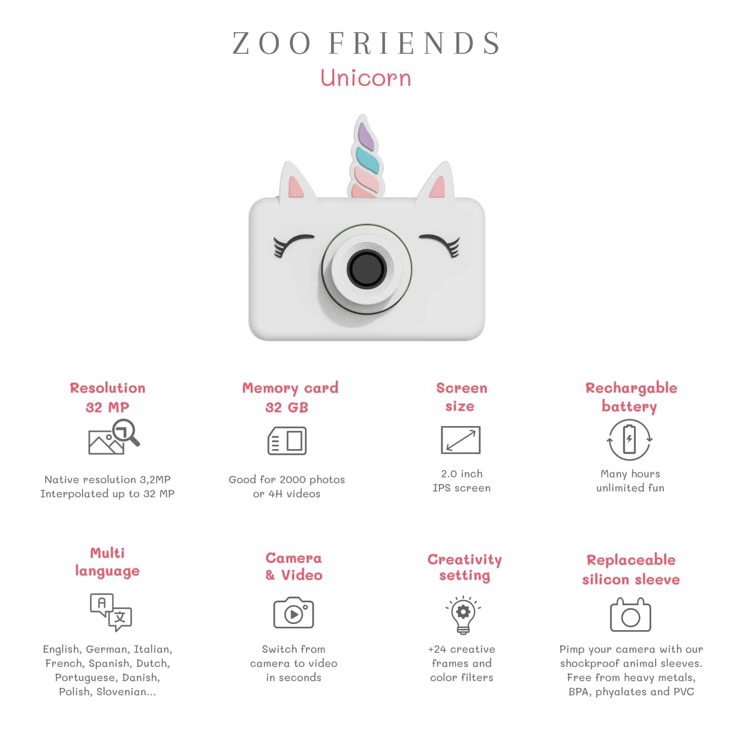 The Zoofamily - Zoo Friends Unicorn - digitale kindercamera