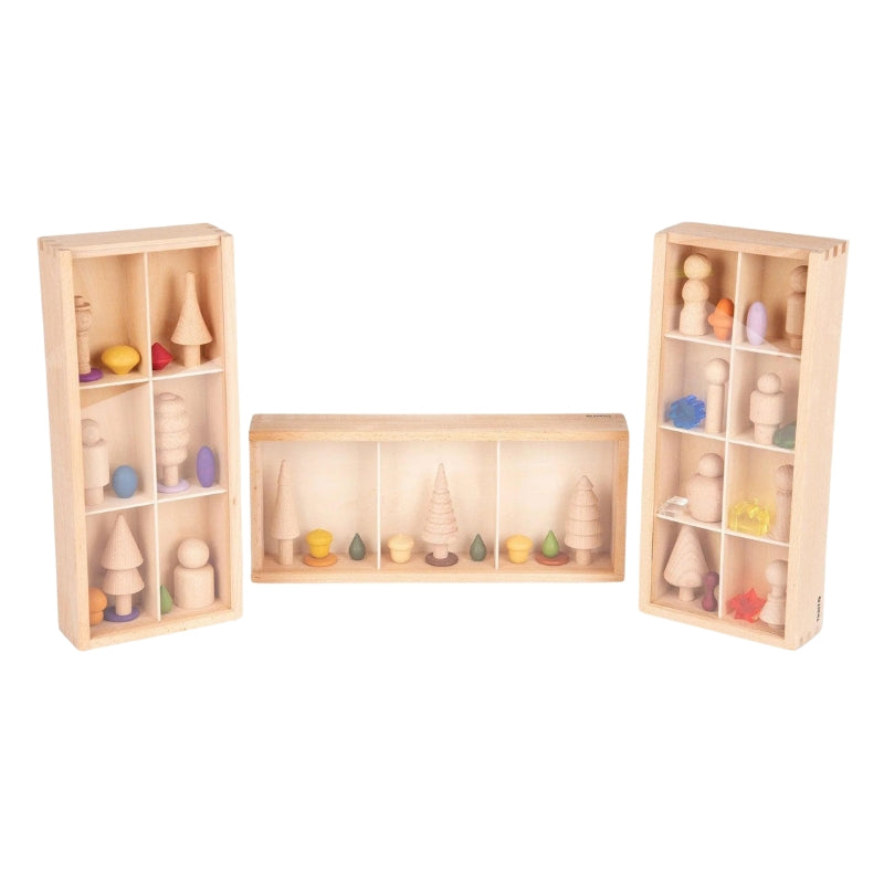 TickiT - Houten sorteerbakken met deksel - 3 stuks