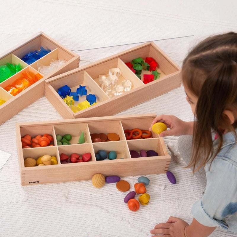 TickiT - Houten sorteerbakken met deksel - 3 stuks