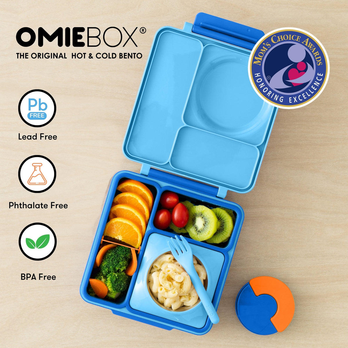 OmieBox Blue Sky geopend met warm en koud eten