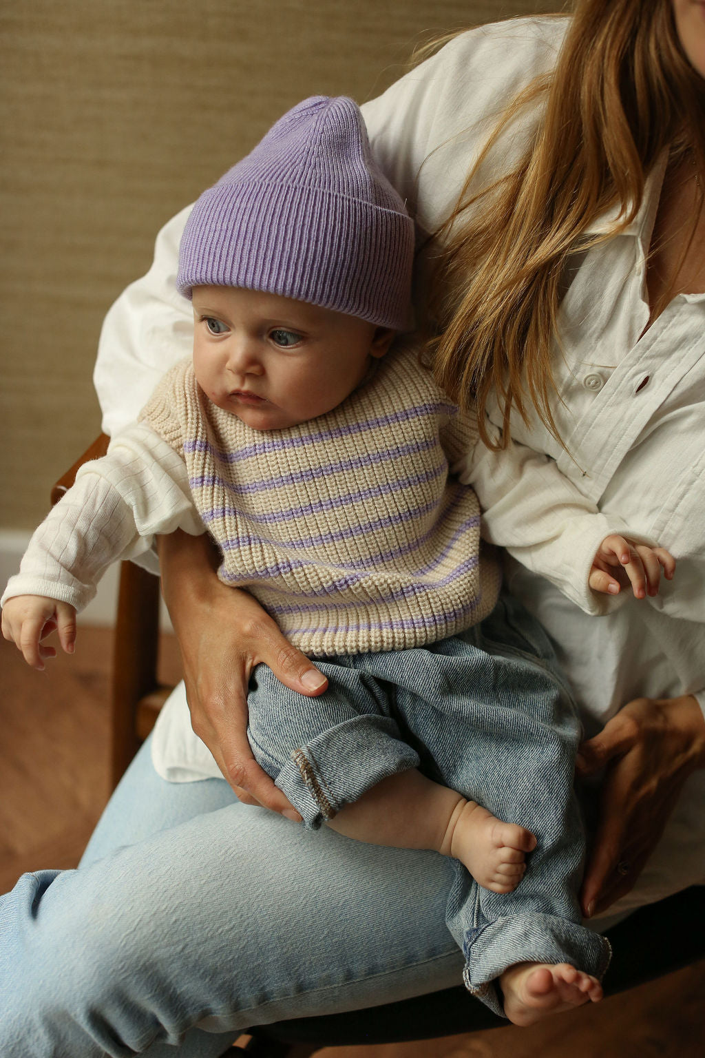 Hvid - Vest Harvey Cream/Lilac - 100% merinowol