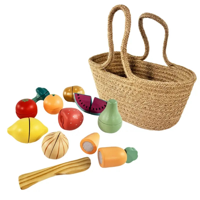 Egmont Toys - Houten fruit- en groenteset in juten mand
