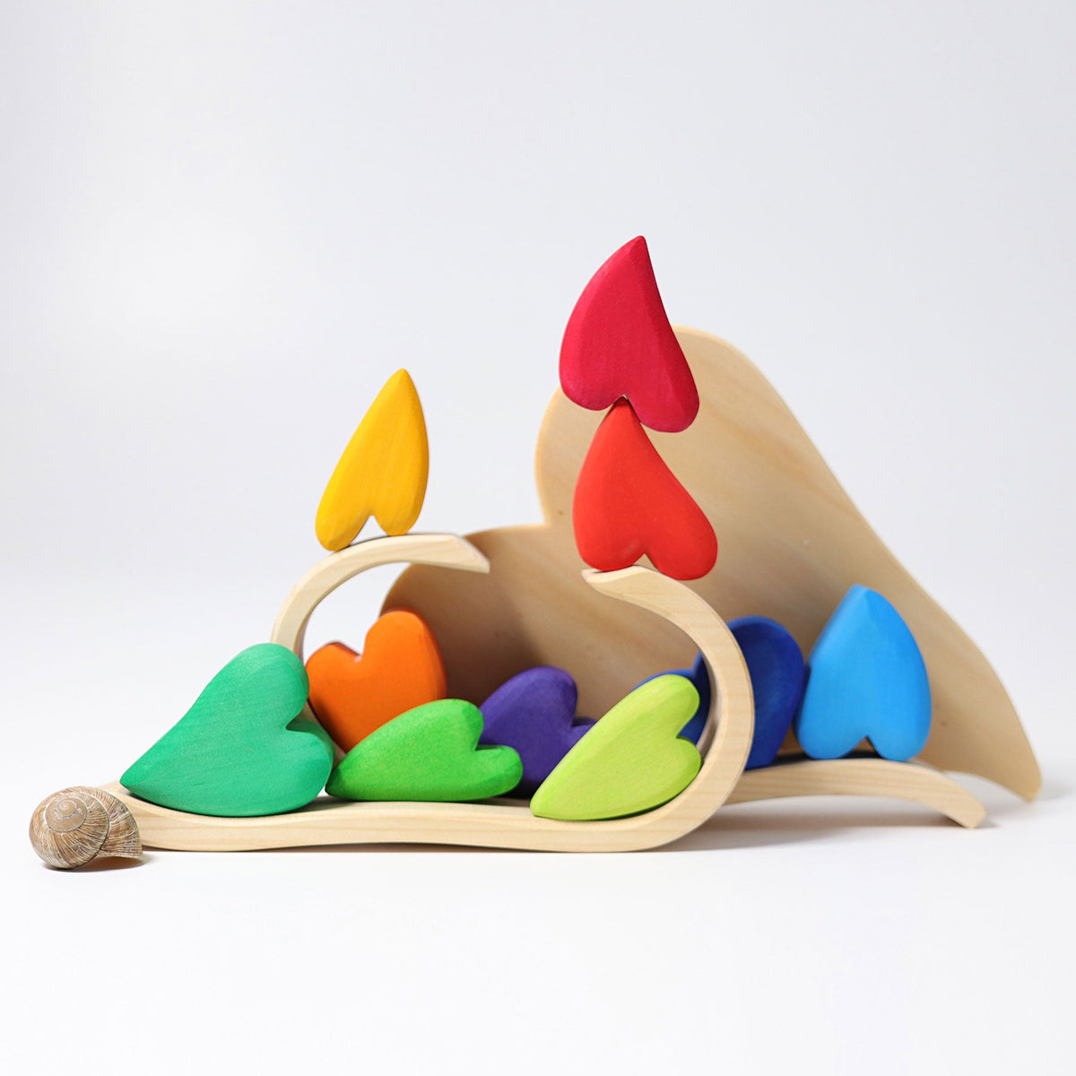 Grimm's - Regenboog Harten – 13 delig balanceer- en bouwset