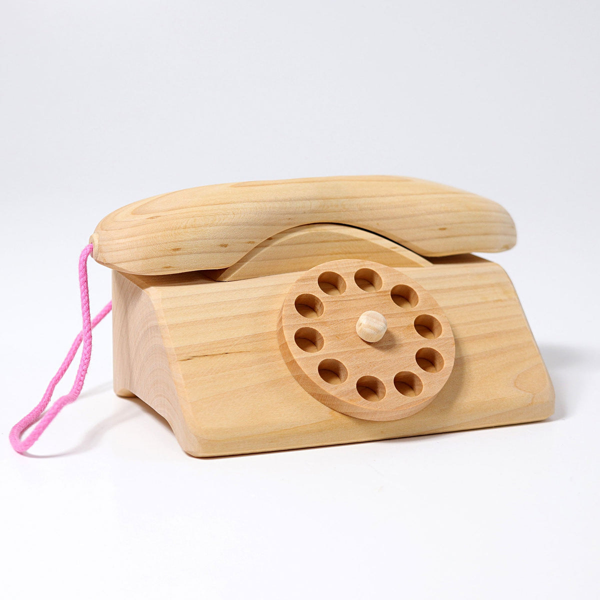 Grimm's - Houten draaiknop telefoon met katoenen snoer