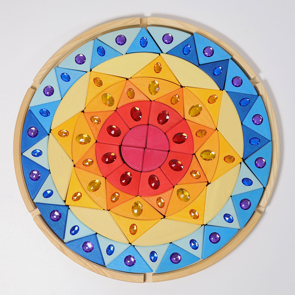 Grimm's - Glitter Mandala Zon – 76 houten blokken en glitterstenen