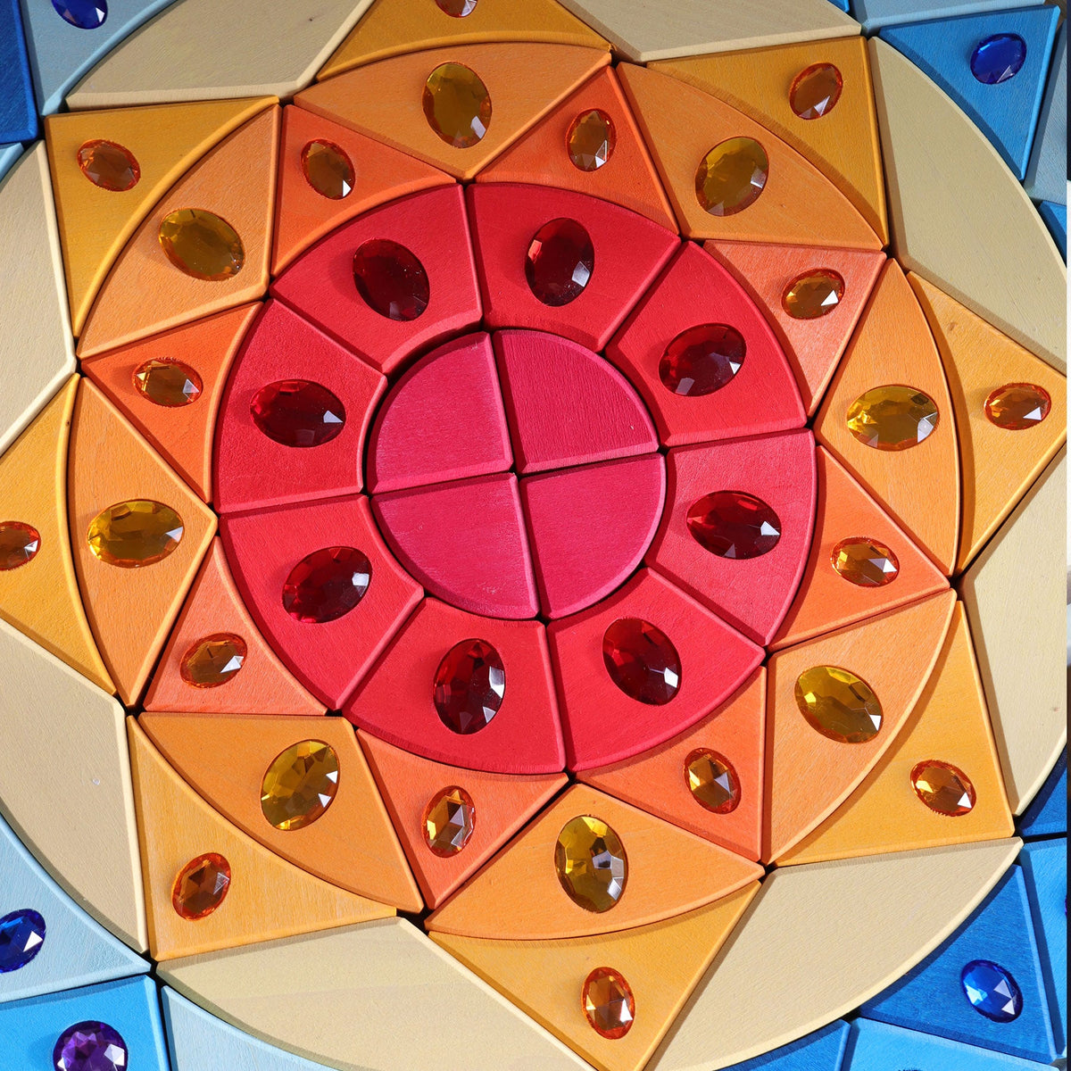 Grimm's - Glitter Mandala Zon – 76 houten blokken en glitterstenen