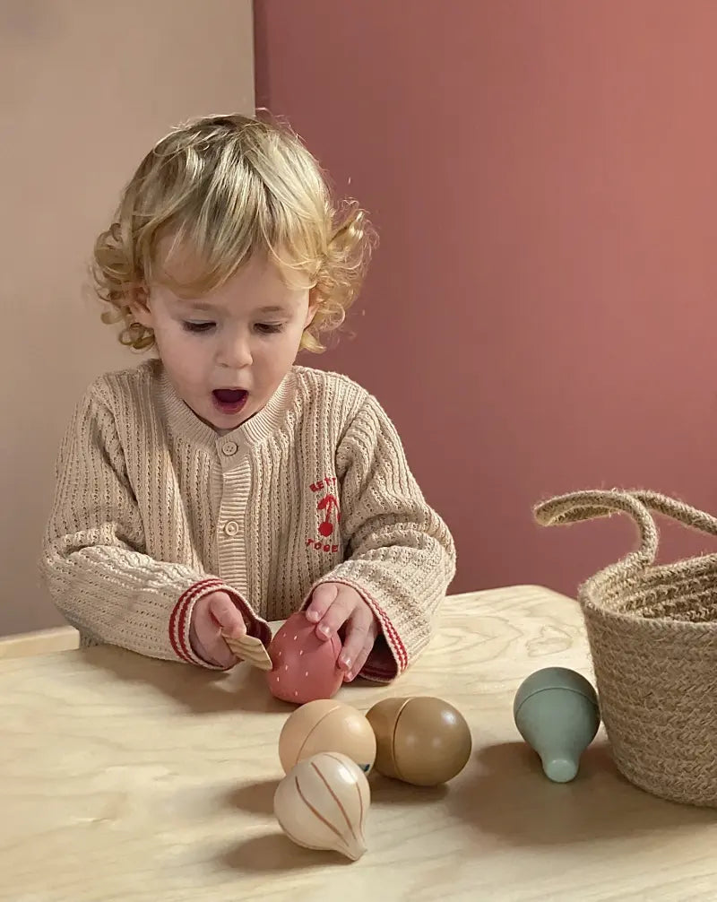 Egmont Toys - Houten fruit- en groenteset in juten mand