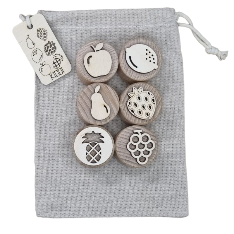 Kiddi - Houten stempelset Fruit met 6 fruitstempels