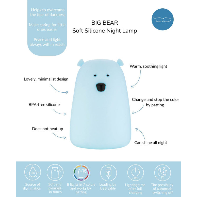 Rabbit & Friends - Grote Beer Siliconen Lamp - Blauw