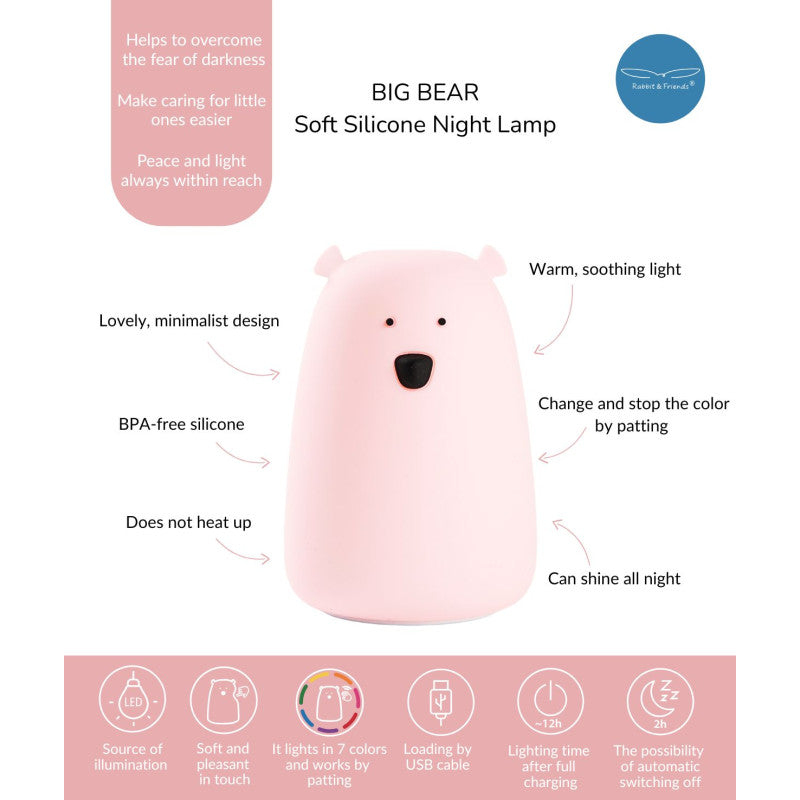 Rabbit & Friends - Grote Beer Siliconen Lamp - Roze