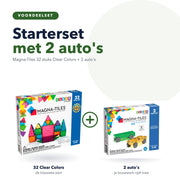 Magna-Tiles voordeelset 32 stuks Clear Colors en 2 auto's