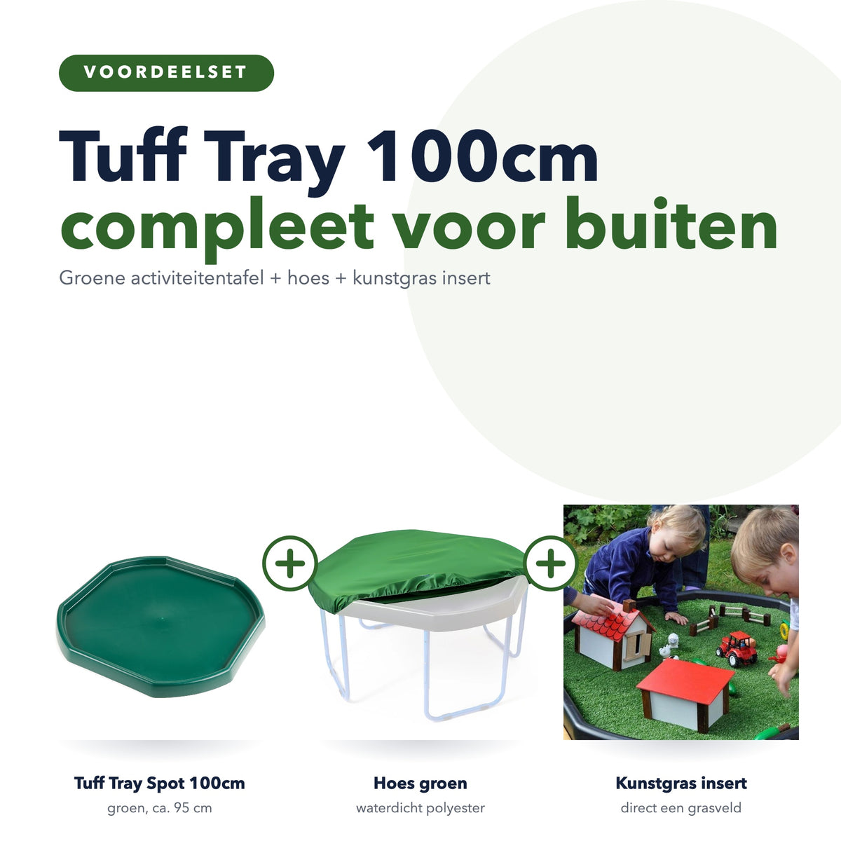 Tuff Tray voordeelset: groene tray 100cm, hoes groen en kunstgras insert