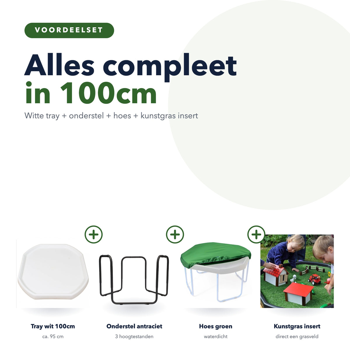 Tuff Tray mega set: witte tray 100cm, onderstel antraciet, hoes en kunstgras insert