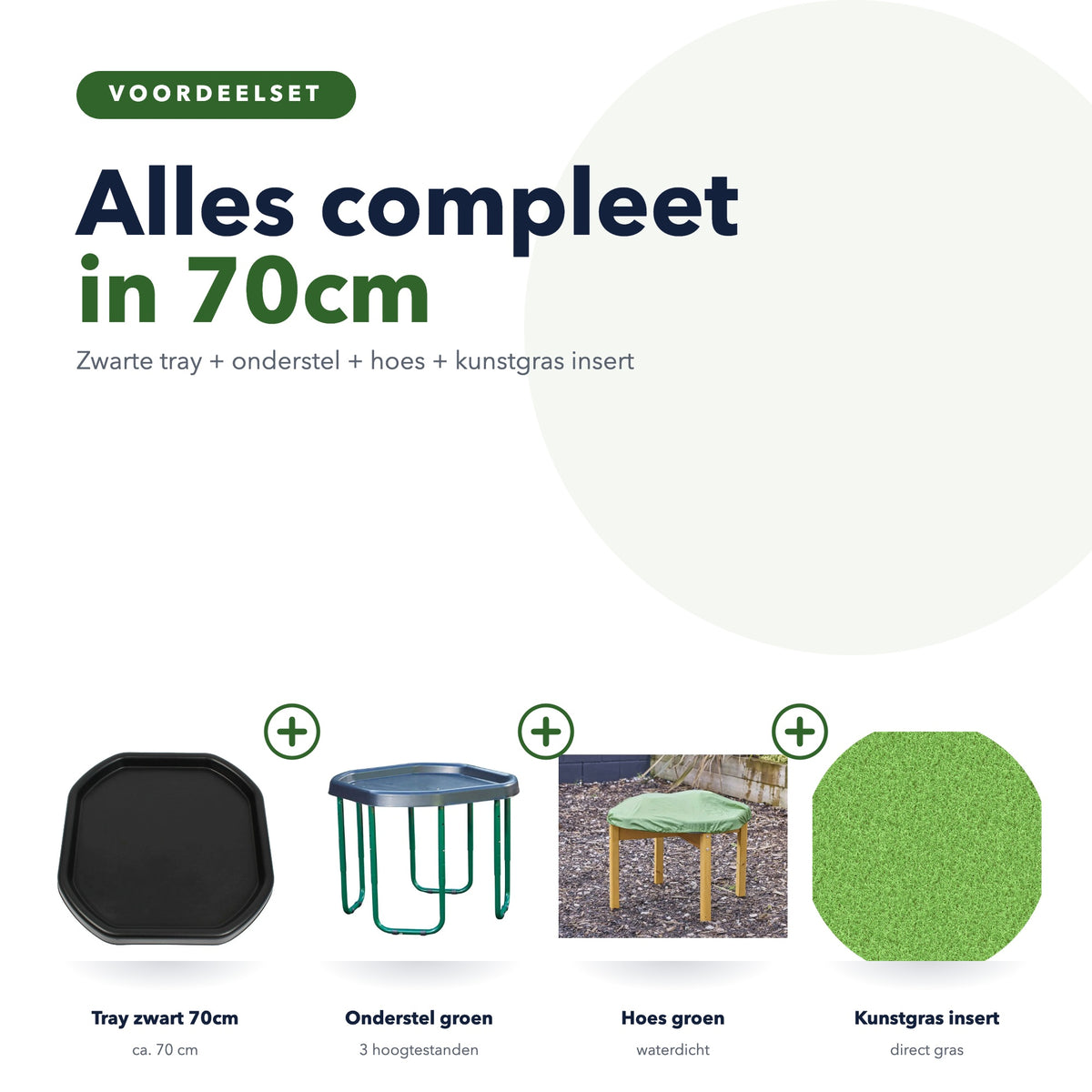 Tuff Tray 70cm mega set: zwarte tray, onderstel groen, hoes en kunstgras insert