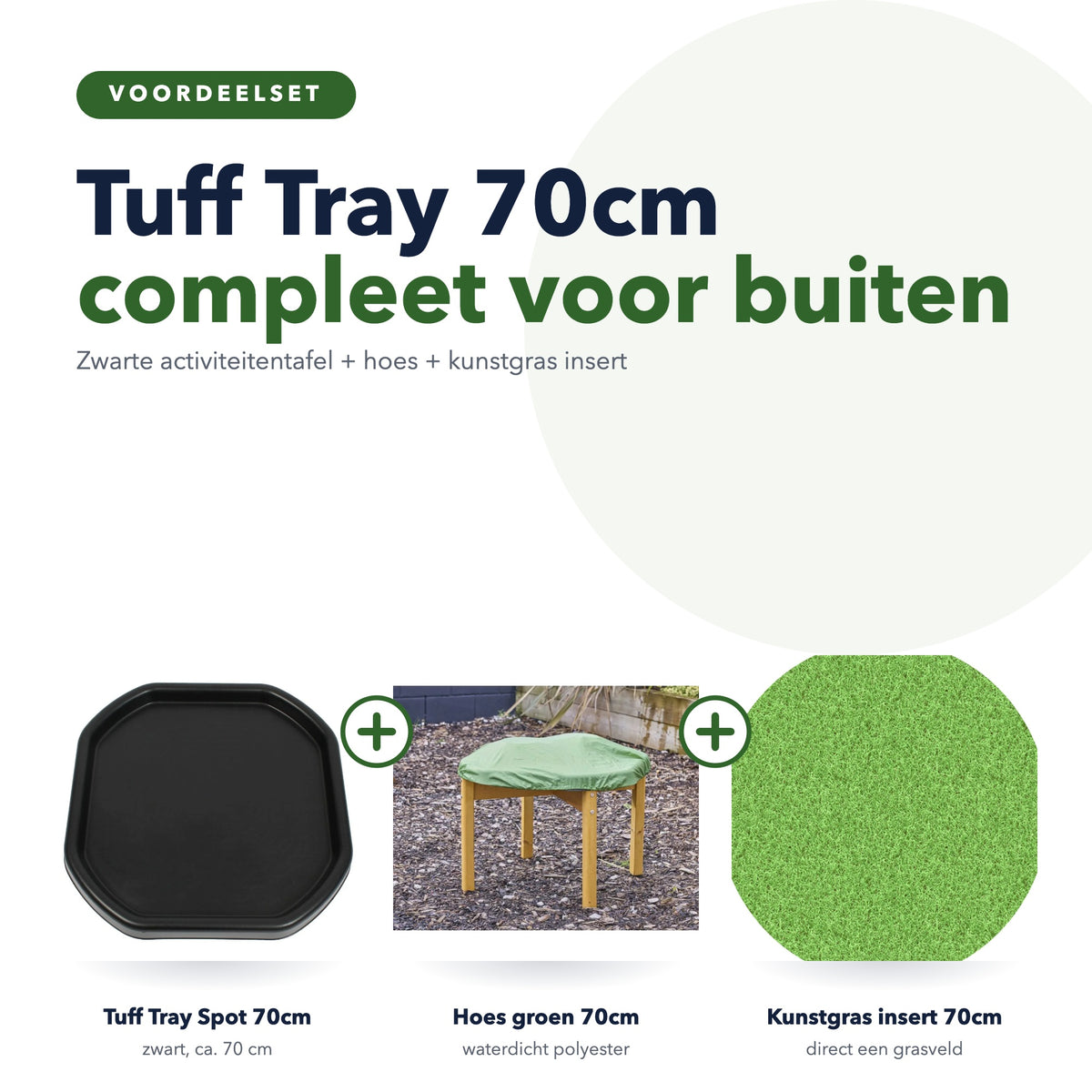 Tuff Tray 70cm voordeelset: zwarte tray, hoes groen en kunstgras insert