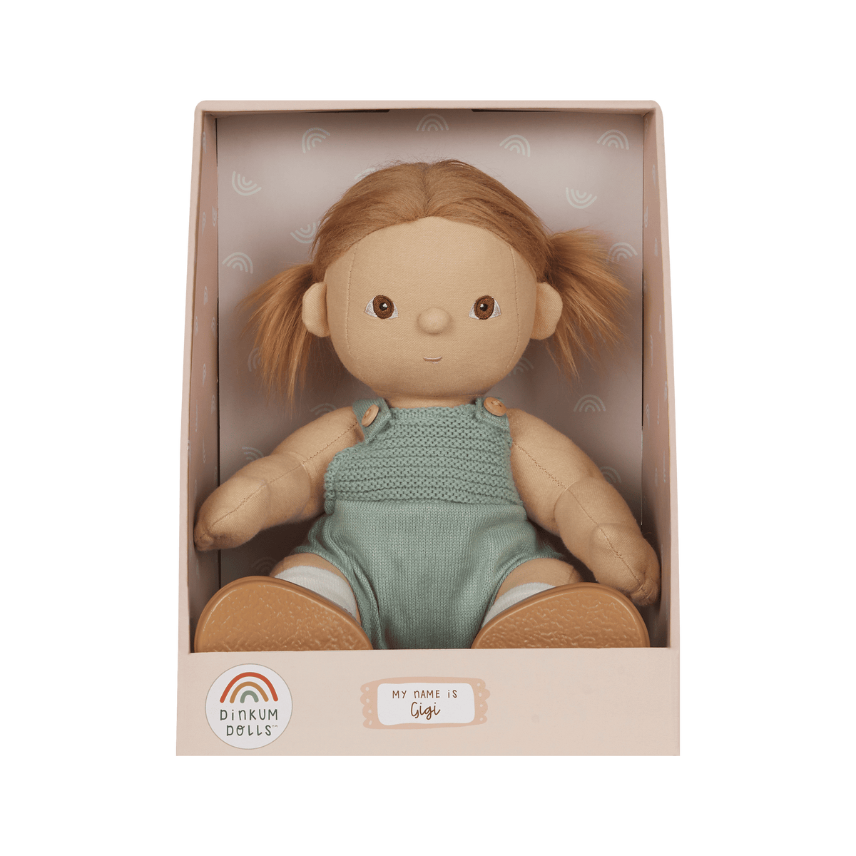 Dinkum Dolls - Gigi pop met goudblond haar en blauwe romper