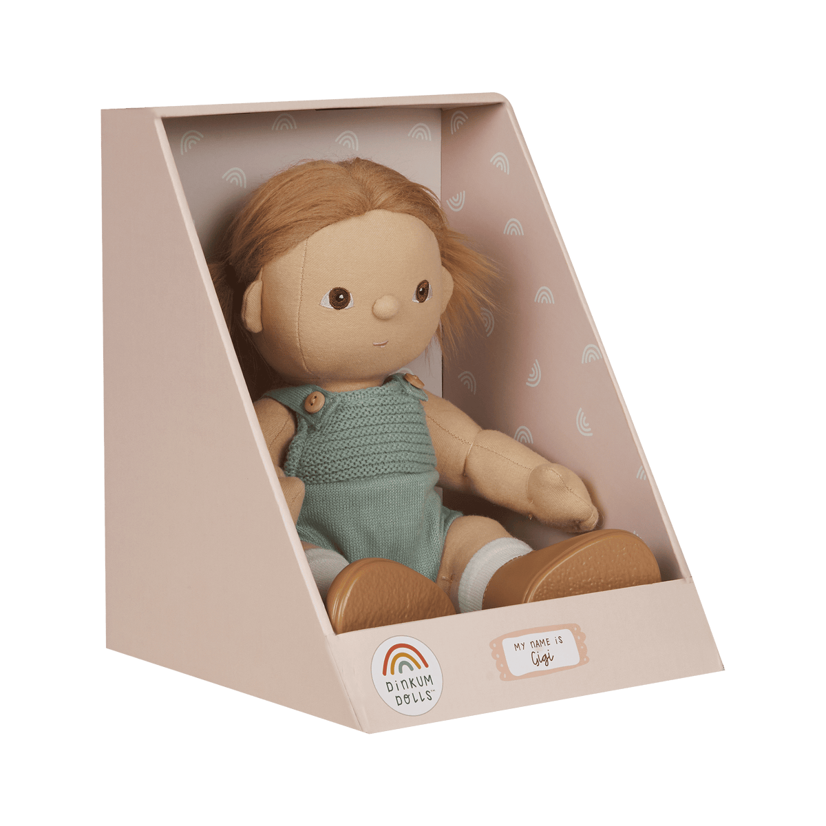 Dinkum Dolls - Gigi pop met goudblond haar en blauwe romper