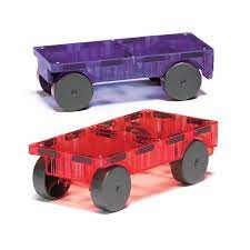 Magna Tiles - 2 stuks Cars Rood/Paars Auto's Clear Colors - Constructiespeelgoed