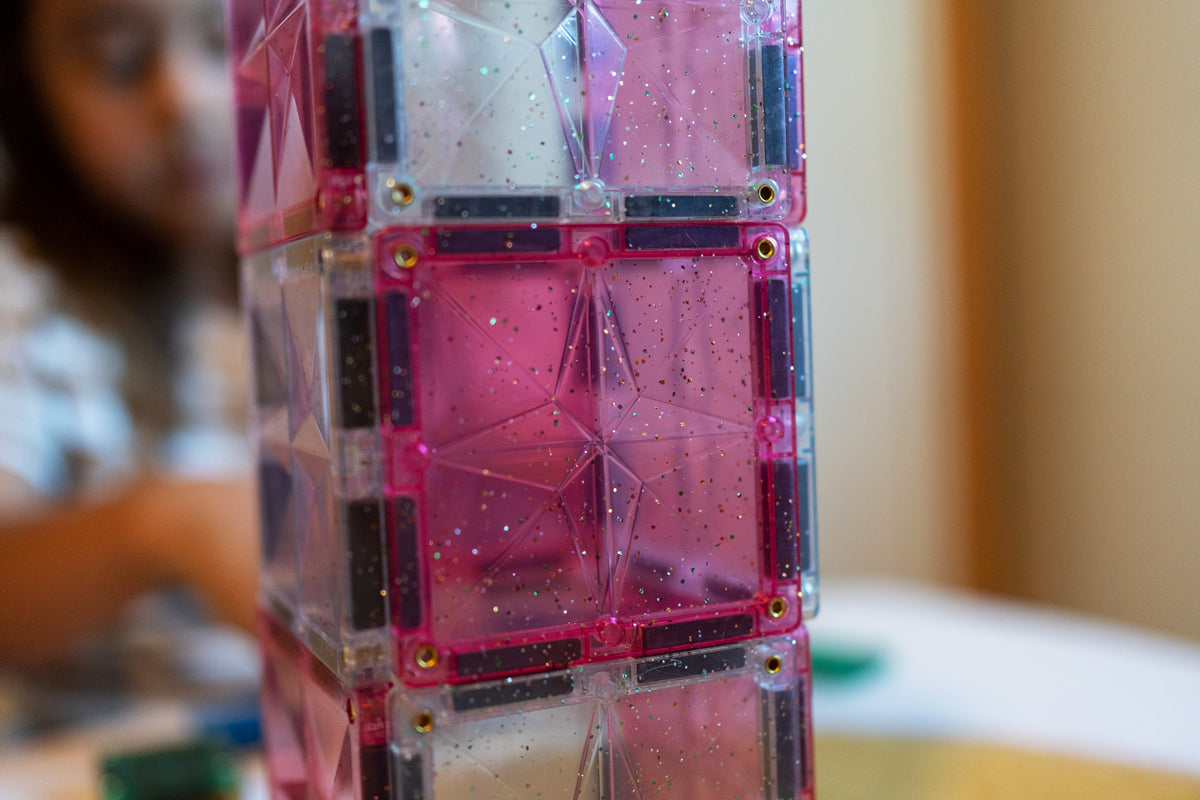 Cleverclixx - Glitter Tiles Pack Transparent / Pink (16 stuks)