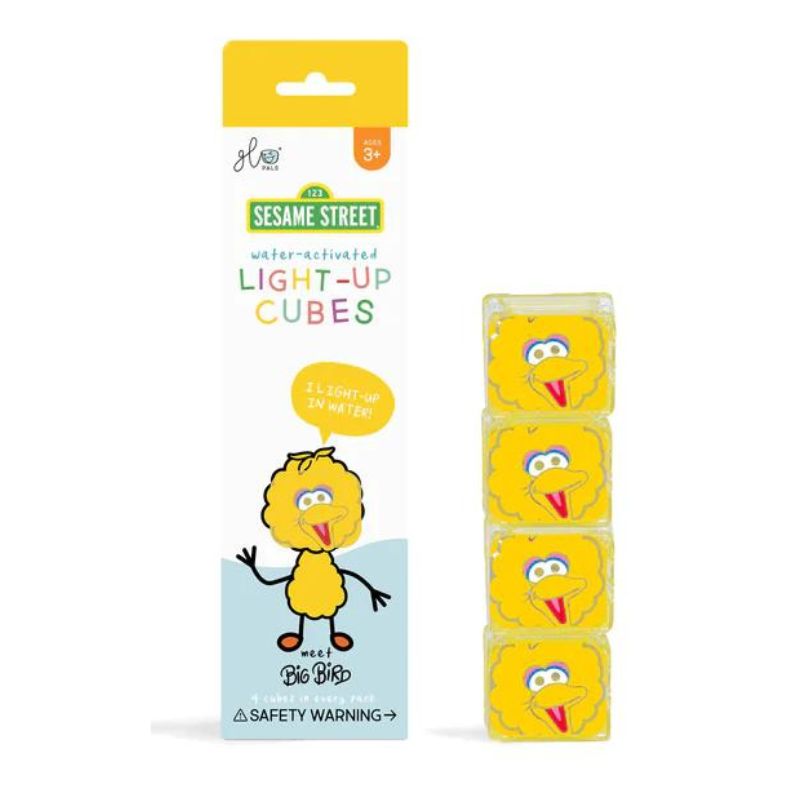 Glo Pals - sensorische lichtgevende blokjes voor in bad of sensorisch spel - Sesamstraat Big Bird - 4 stuks