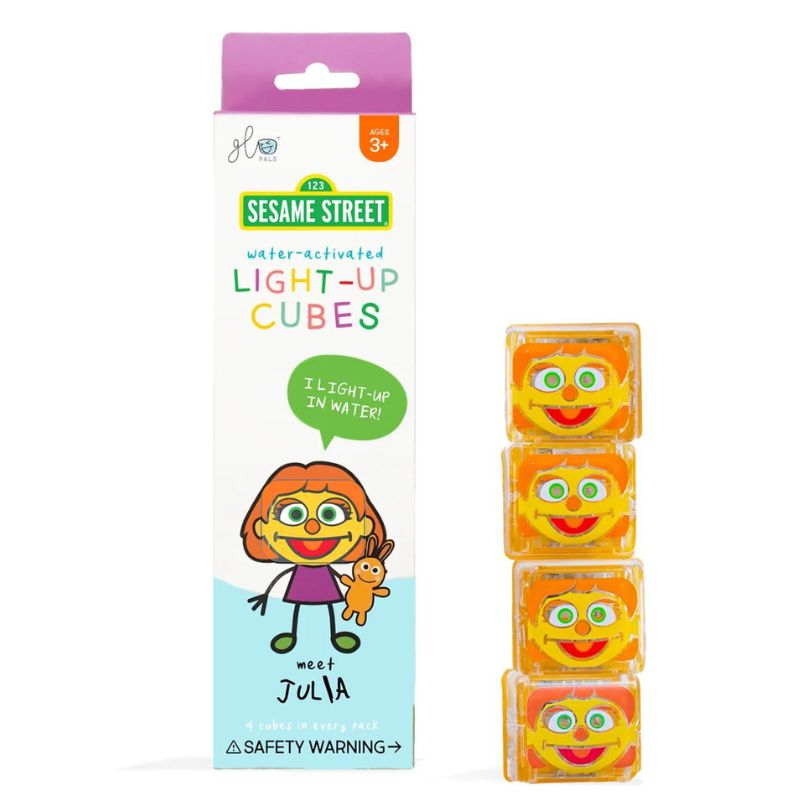 Glo Pals - sensorische lichtgevende blokjes voor in bad of sensorisch spel - Sesamstraat Julia - 4 stuks