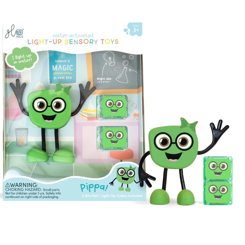 Glo Pals - sensorische lichtgevende blokjes voor in bad of sensorisch spel - Pippa - 2 stuks incl. speelvriendje