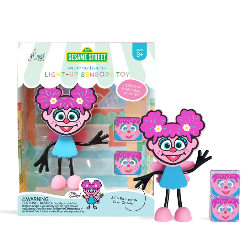 Glo Pals - sensorische lichtgevende blokjes voor in bad of sensorisch spel - Sesamstraat Abby - 2 stuks incl. speelvriendje