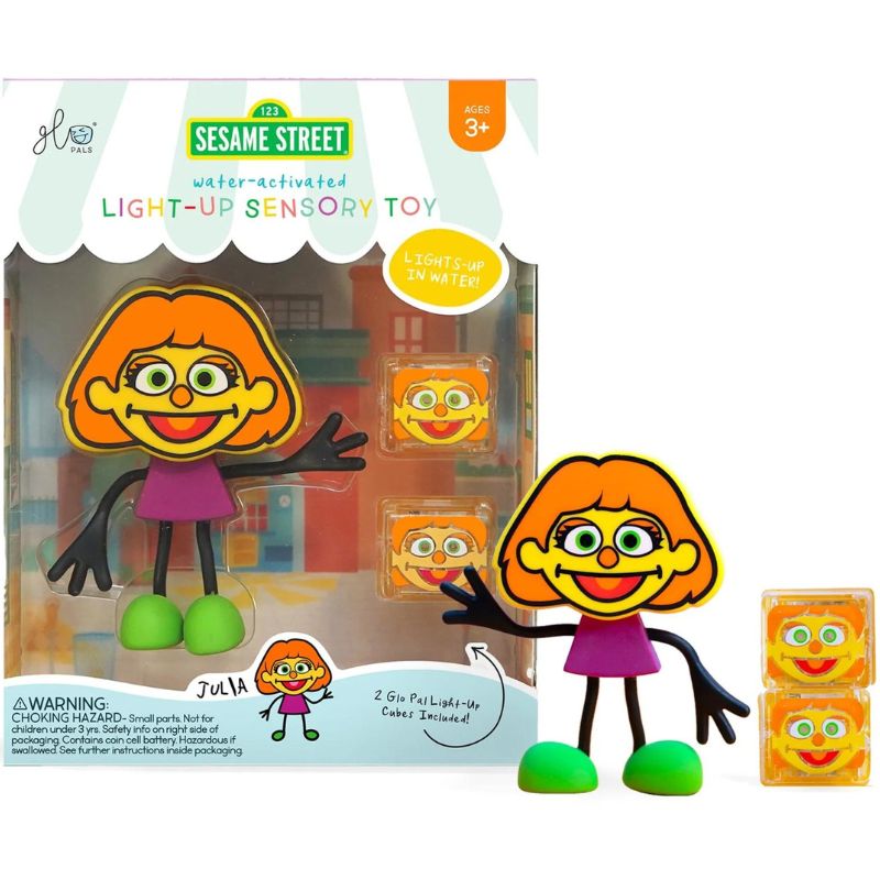 Glo Pals - sensorische lichtgevende blokjes voor in bad of sensorisch spel - Sesamstraat Julia - 2 stuks incl. speelvriendje