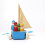Grimm's - Houten trekfiguur - zeilboot met 4 zeilers
