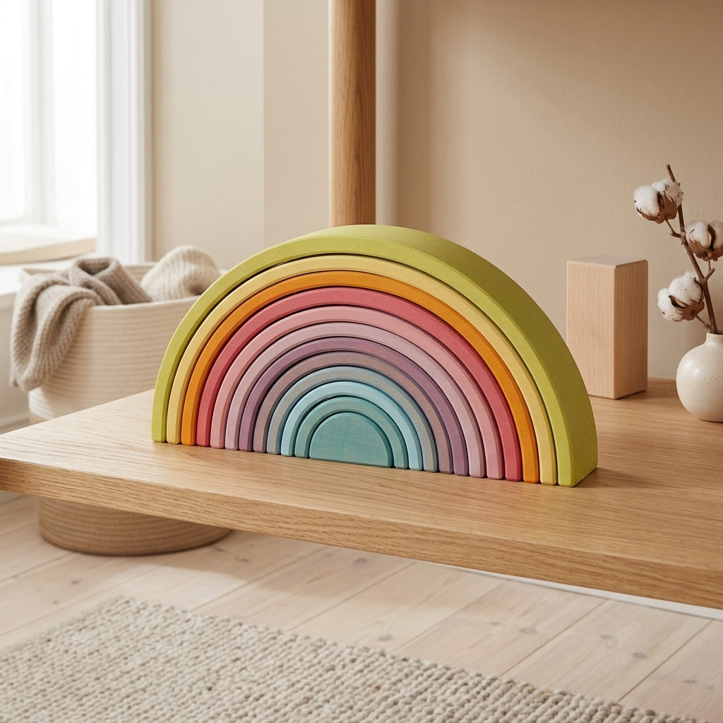 Grimm's - Houten Regenboog Pastel Stapelaar Groot (12-delig) 36 cm sfeerfoto