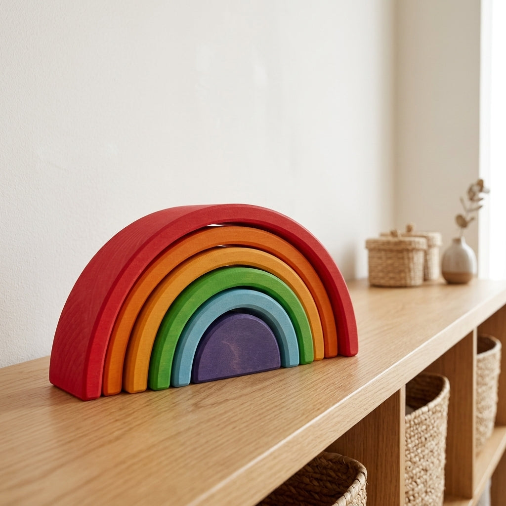 Grimm's - Houten Regenboog Stapelaar (6-delig) 17cm sfeerfoto