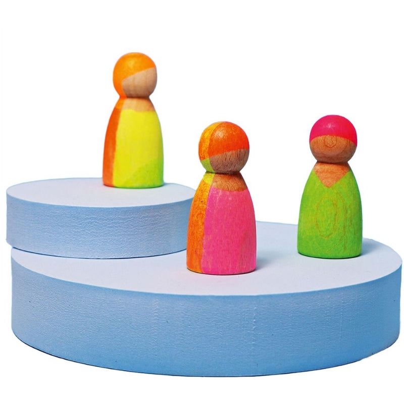 Grimm's - Houten vriendjes - neon mix- 3 stuks