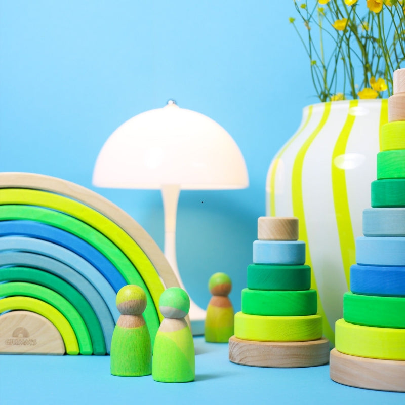 Grimm's - Houten vriendjes - neon groen - 3 stuks