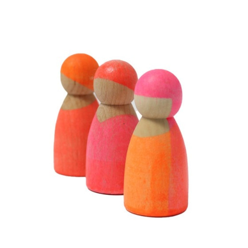 Grimm's - Houten vriendjes - neon roze - 3 stuks