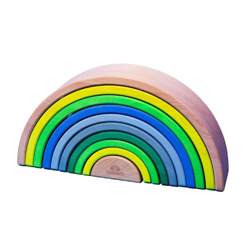 Grimm's - Houten regenboog stapelaar (10-delig) - neon groen