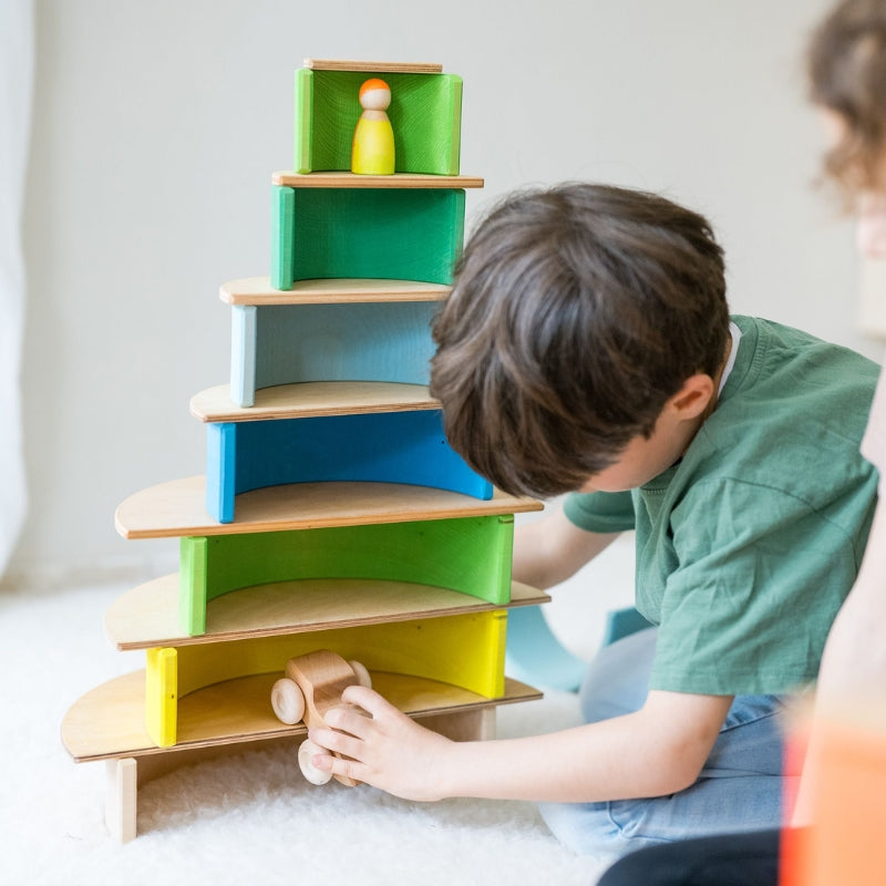 Grimm's - Houten regenboog stapelaar (10-delig) - neon groen